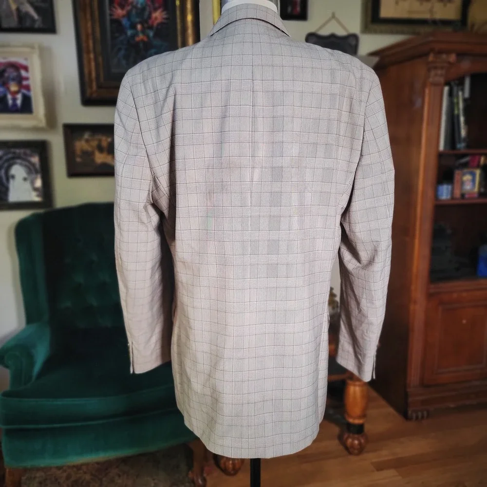 Sean John Gray‎ Blazer Jacket Plaid Double-Breasted Checkered Notched Large